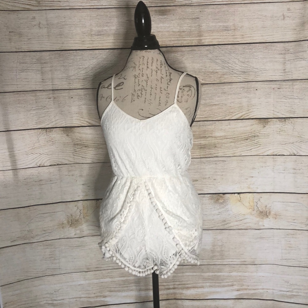 White Romper with Lace detail/overlay